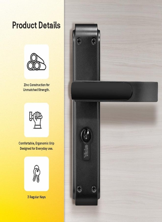 ييل قفل باب نقر من نوع Yale YECM-603-8P-TT-BM لغرفة النوم/المنزل/المكتب/الفندق مناسب للأبواب ذات الفتحة اليسرى/اليمنى | طقم مقبض مع لوحة خلفية 8 بوصة مع زر إبهام، 3 مفاتيح، أسطوانة وجسم القفل (أسود مطفي) - Image 4